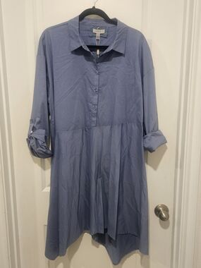 NWT Cupio Long Sleeve Shirt Dress in the shade Colony Blue Size XL